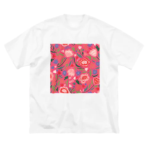 エキゾチックな花柄（ピンク） ビッグシルエットTシャツ