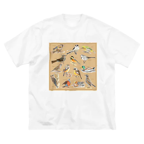 野鳥集合イラストA ビッグシルエットTシャツ