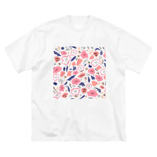 抽象的な手描きの花柄 ビッグシルエットTシャツ