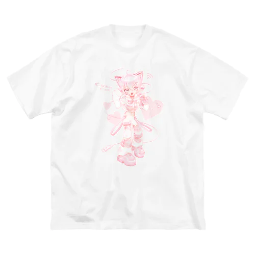 さいばーにゃんこ ❤ (Ver.A) ピンク ビッグシルエットTシャツ