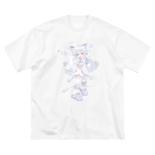 さいばーにゃんこ ♡ (Ver.A) ブルーグレー ビッグシルエットTシャツ