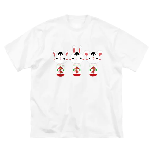 可愛い動物こけしトリオ ビッグシルエットTシャツ