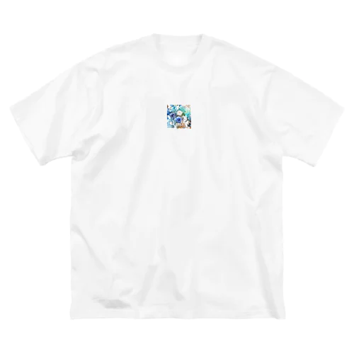 マリンブルーのおしゃれな花柄 ビッグシルエットTシャツ