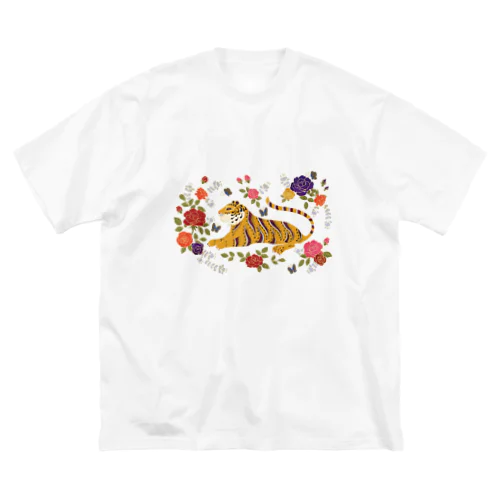 虎とバラ ビッグシルエットTシャツ