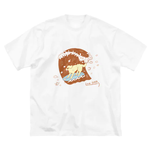 サーフィン　犬　ブラウン ビッグシルエットTシャツ