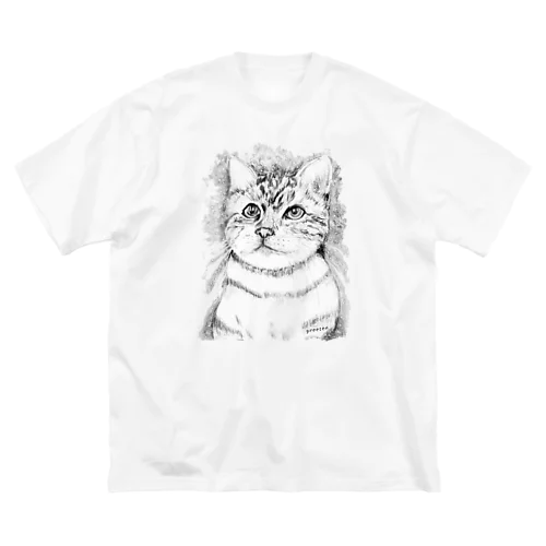 アート猫　モノクロ　 ビッグシルエットTシャツ
