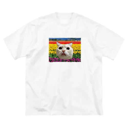 カラフルな舌だしネコ ビッグシルエットTシャツ