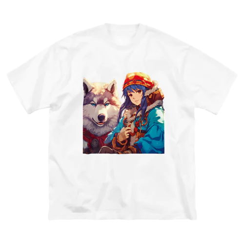 遊牧民の少女とオオカミ ビッグシルエットTシャツ