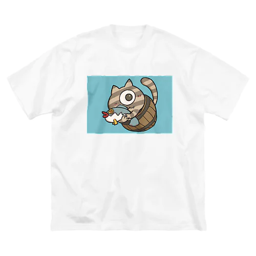 しましまのねっことおさかなのぬいぐるみ Big T-Shirt