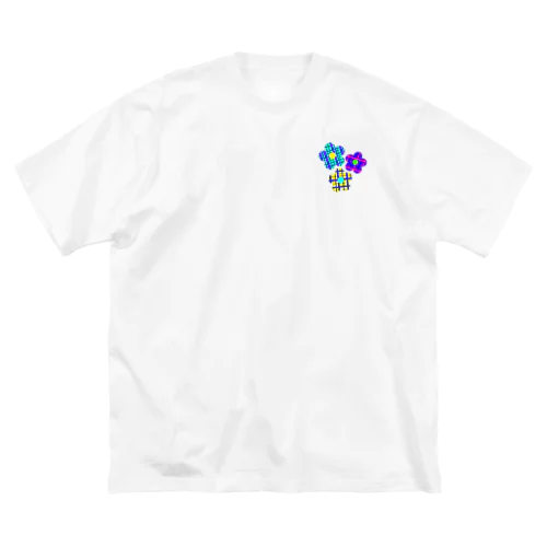 お花(チェック柄) ビッグシルエットTシャツ