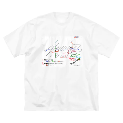 弐千円札サーバー手書き路線図 英語バージョン ビッグシルエットTシャツ