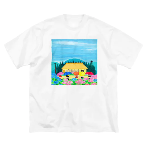 アートとメルヘンと創作の森　ノスタルジック絵画　秋野あかね作「梅雨に咲く花」 ビッグシルエットTシャツ