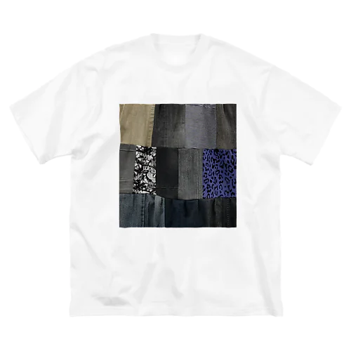 ブラックデニムと異素材パッチワーク ビッグシルエットTシャツ