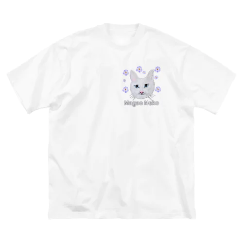 チョークアートの白猫[Magao Neko] ビッグシルエットTシャツ