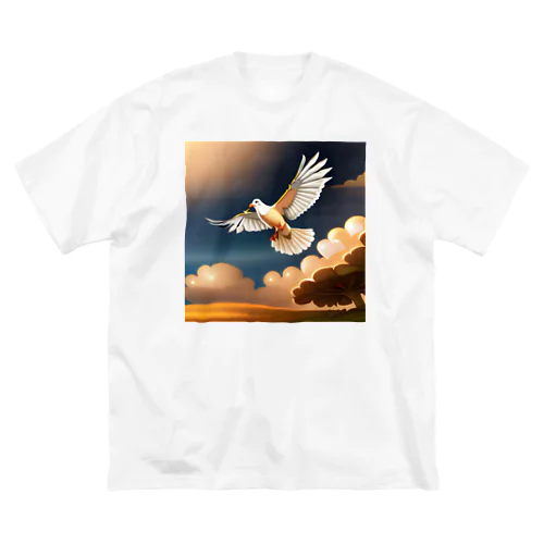 白い鳩の優雅な舞 ビッグシルエットTシャツ