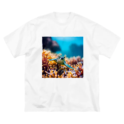 珊瑚と亀 ビッグシルエットTシャツ