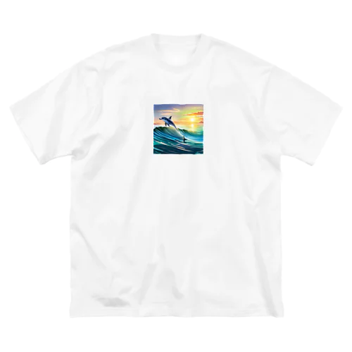 夕暮れで飛ぶイルカ ビッグシルエットTシャツ