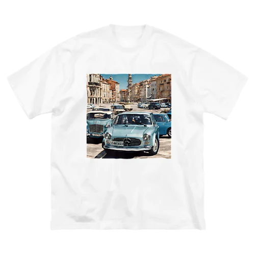 街並みとビンテージ車 ビッグシルエットTシャツ