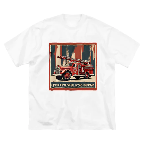 レトロはしご車　渋い ビッグシルエットTシャツ