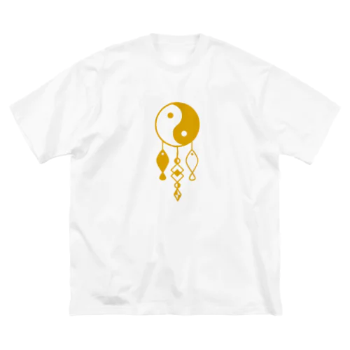 陰陽太極図と双魚 (金茶色) ビッグシルエットTシャツ