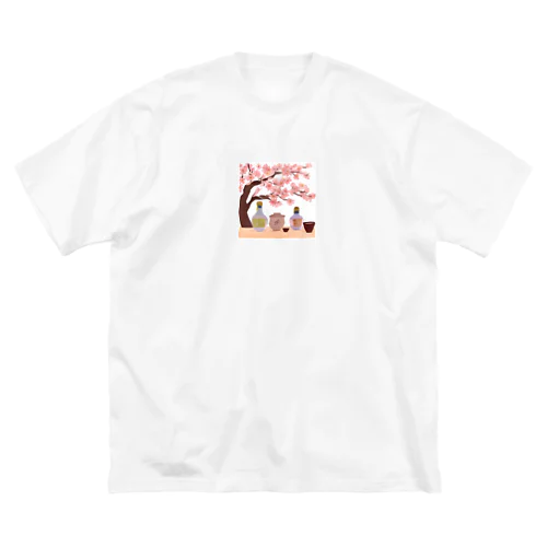 桜の下で花見酒 ビッグシルエットTシャツ