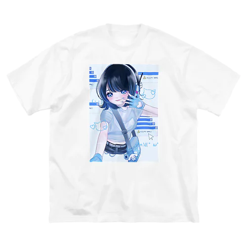 水色サイバー女子 ビッグシルエットTシャツ