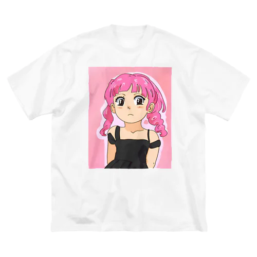 ピンク髪の少女 ビッグシルエットTシャツ