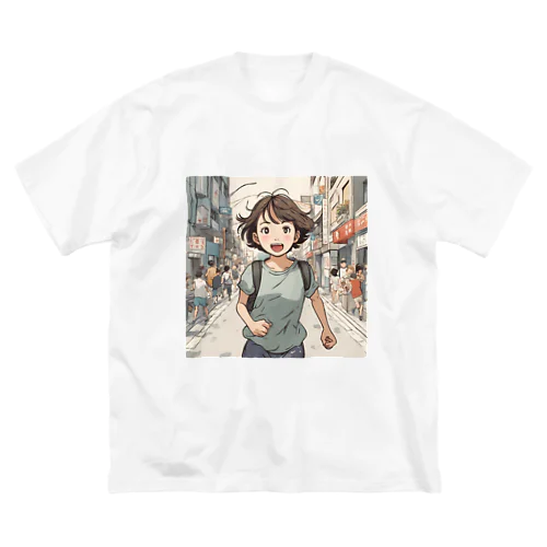 走る元気な女の子 ビッグシルエットTシャツ