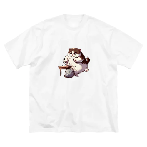 怒っている太った猫 ビッグシルエットTシャツ