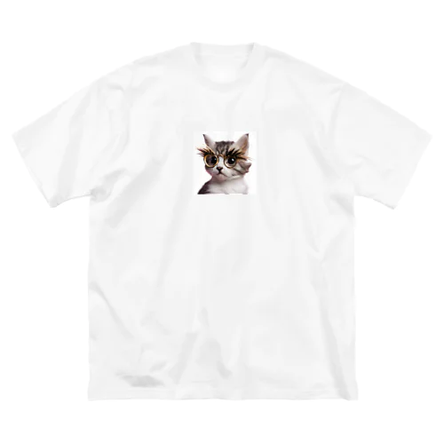 おしゃれまつげメガネ猫ちゃん ビッグシルエットTシャツ