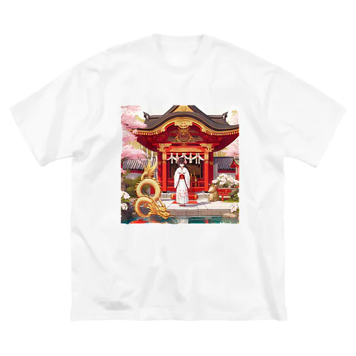 神社と巫女さん ビッグシルエットTシャツ