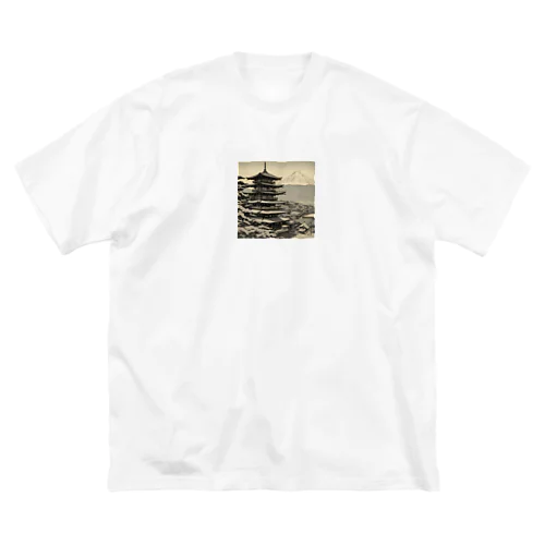 モノクロ山と寺 Big T-Shirt