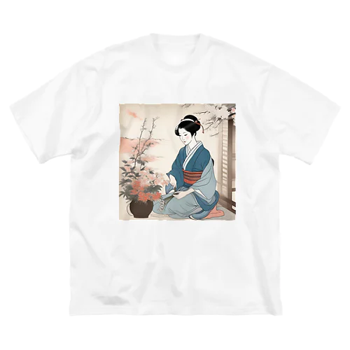 日本人女性生け花 ビッグシルエットTシャツ