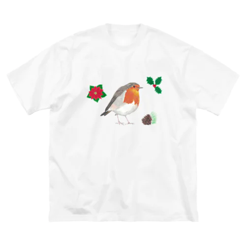 [森図鑑] クリスマスロビン(西洋こまどり)A ビッグシルエットTシャツ