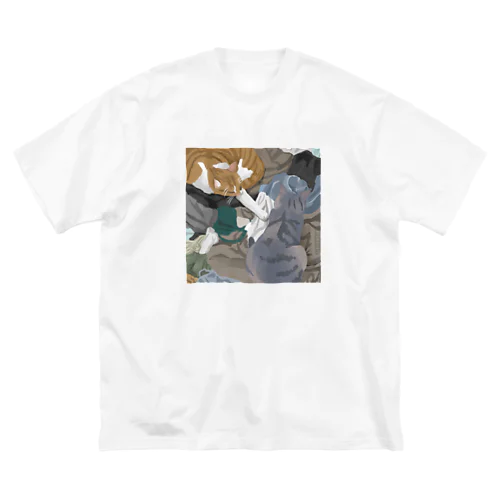 洗濯物と猫 ビッグシルエットTシャツ