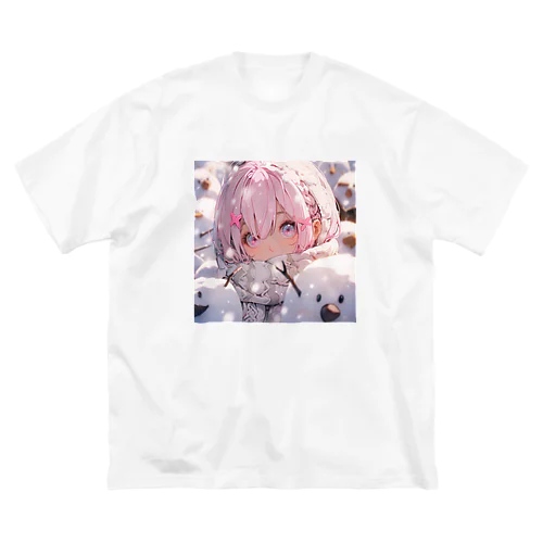 雪だるまと共に ビッグシルエットTシャツ