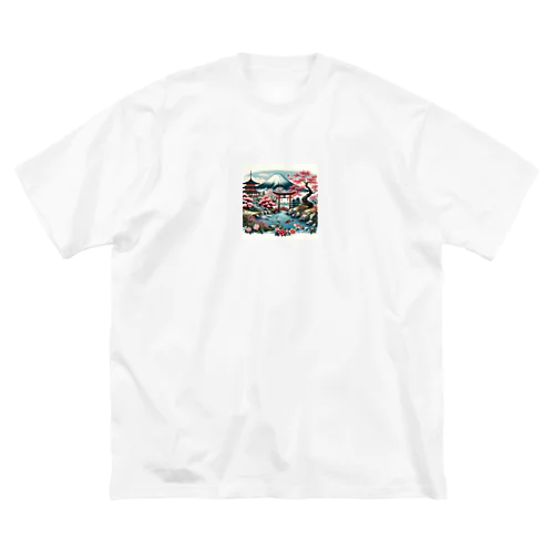 和の風景 - 富士山と桜 ビッグシルエットTシャツ