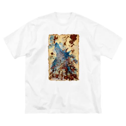 Watercolor wolf - carob & blue ビッグシルエットTシャツ