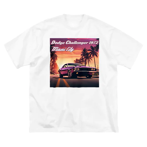 Dodge Challenger 1972 Miami cityモンスターマシーン ビッグシルエットTシャツ