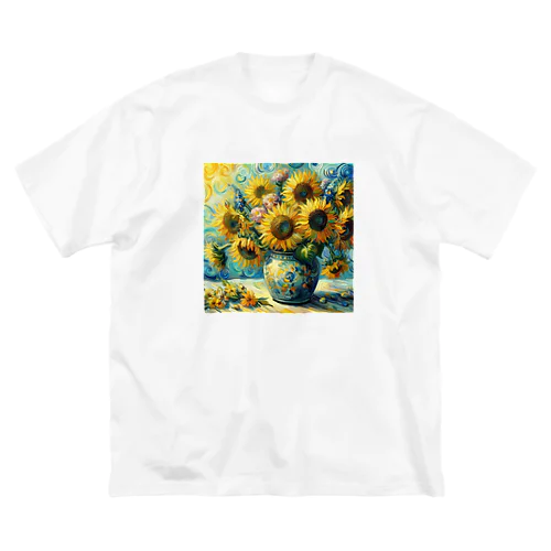 ひまわりの絵画 ビッグシルエットTシャツ