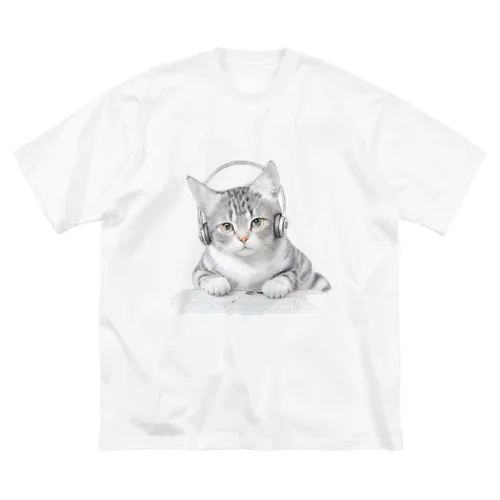 ヘッドホンねこ ビッグシルエットTシャツ