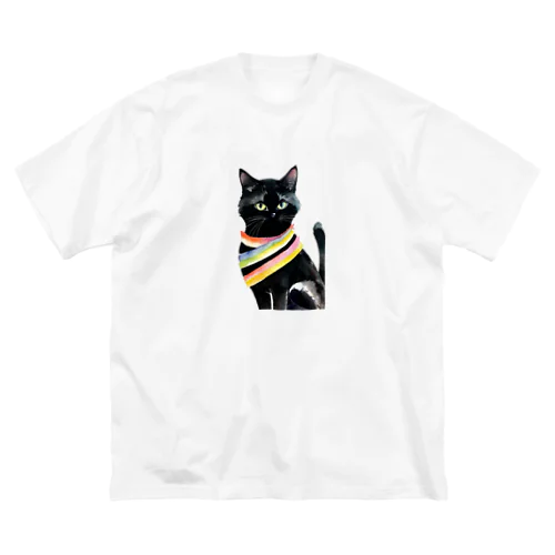 黒猫と虹の首輪 ビッグシルエットTシャツ