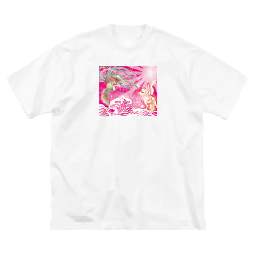 ピンク鳳凰　波　和柄 ビッグシルエットTシャツ