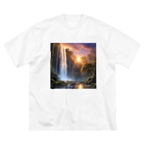 夕日と滝 ビッグシルエットTシャツ