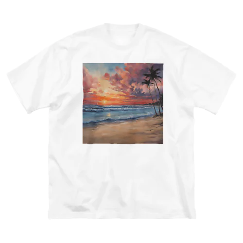 夕日の海辺 ビッグシルエットTシャツ