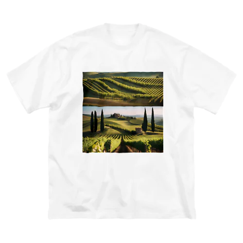 綺麗な緑が並ぶブドウ畑と木々の景色 ビッグシルエットTシャツ
