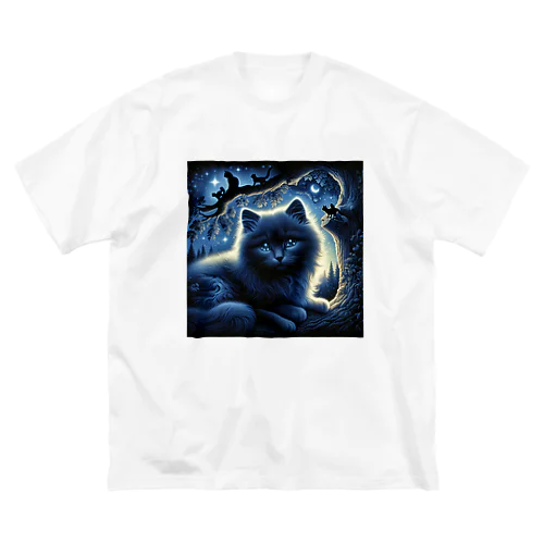 黒猫と夜空 ビッグシルエットTシャツ