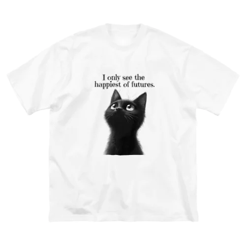 幸運を願う黒猫 ビッグシルエットTシャツ