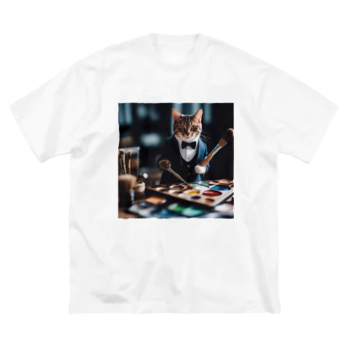 一匹の個性的な猫が絵筆を握っています ビッグシルエットTシャツ