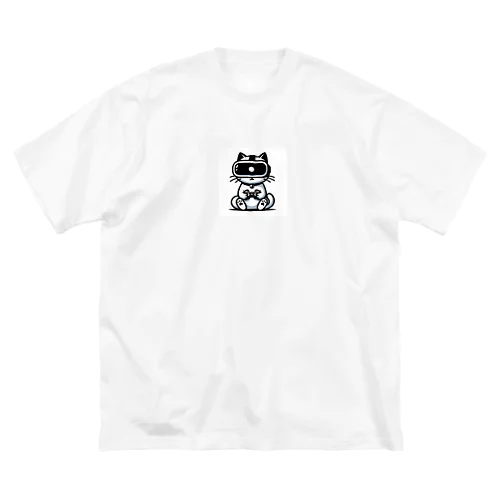 VRゲームの世界に没頭する猫ちゃん ビッグシルエットTシャツ